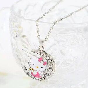 Women's Necklace Pendant on Silver Chain Enamel Pendant Silver w/ Crystals NEW